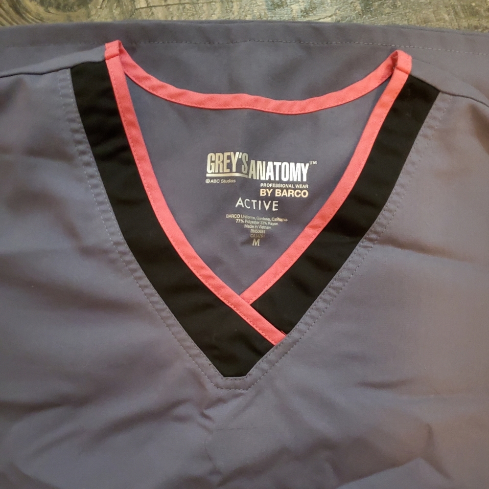 Grey's Anatomy Scrub Top, Grey, Pink and Black